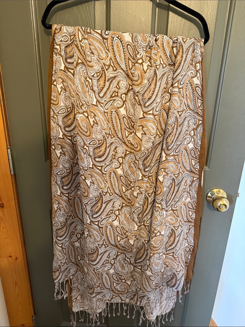 Paisley Print Lightweight Shawl in Brown and Cream